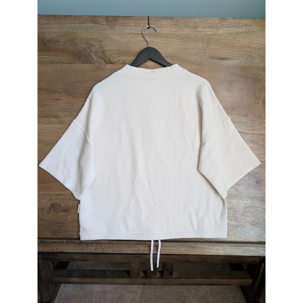 NWT Varley Sweatshirt Womens M Cream Stretch Alden Short Sleeve Dropped Shoulder - Picture 2 of 5